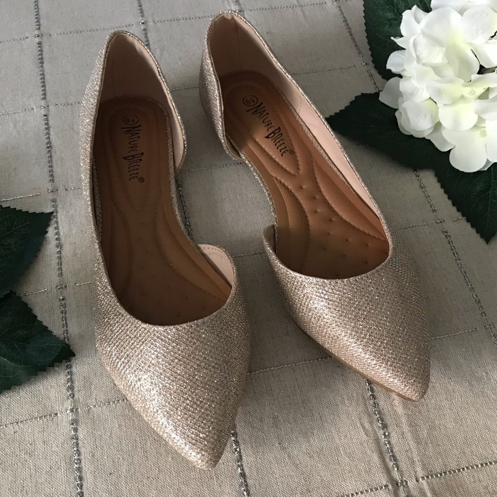 Gold Pointed Toe Flats